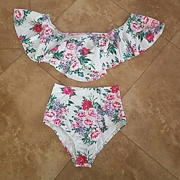 NEW High Waisted Black Floral Bikini XS- S. - Picture 2 of 6